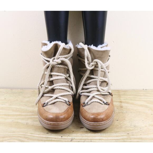 Isabel Marant Boots 40 Brown Leather Shearling Nowles Hidden Wedge Ankle Bootie - Picture 2 of 16